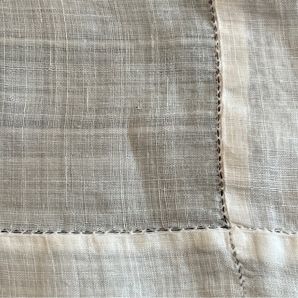 Large 30x32 white embroidered w cutout center fine linen table centerpiece Vtg - Picture 9 of 11